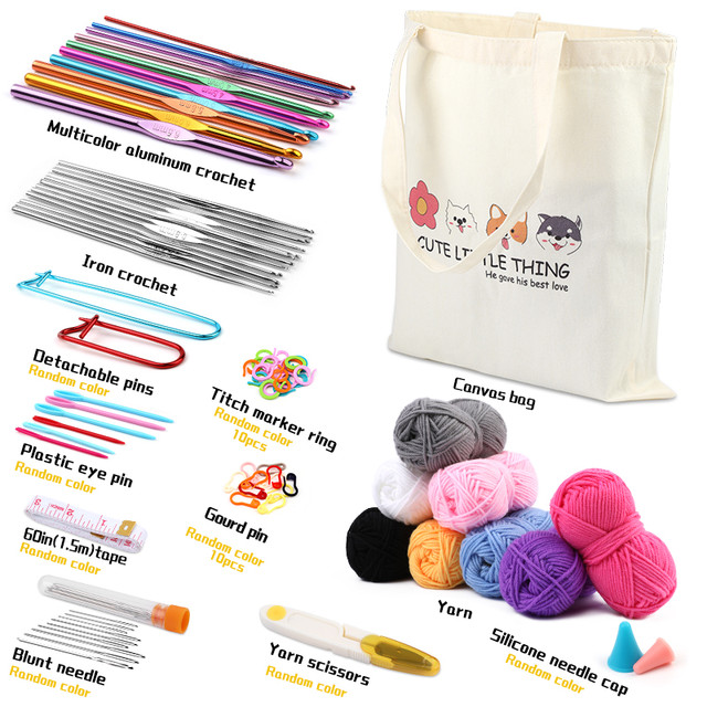 KRABALL Crochet Hook Yarn Ball Kit With Canvas Tote Bag and Knitting &  Crochet Knit Accessories